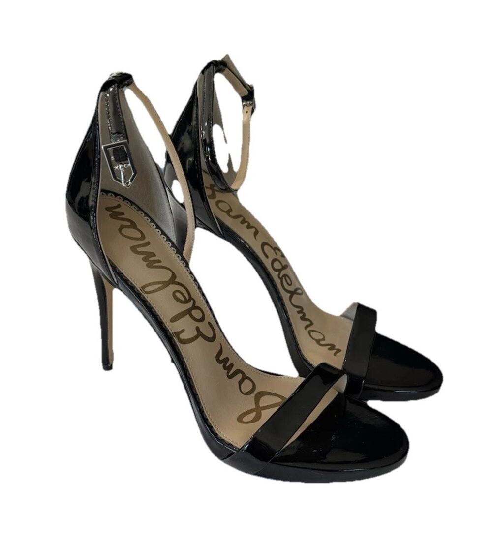 Sam Edelman Patti Black Patent Ankle Strap Sandals Heels Size 9